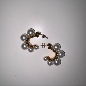 Anthropologie Gold and White Pearl Hoop Earrings